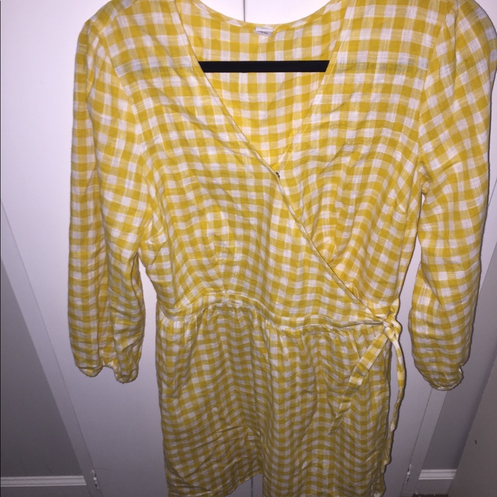 Gingham yellow wrap dress